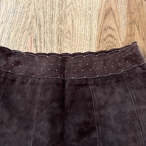 Boho Chic 100% Suede Leather Scalloped Waist Knee Length Lined Weatern Skirt - Picture 2 of 6